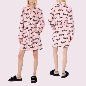 Juicy Couture pink and black logo print plush robe S/M Vintage Y2K